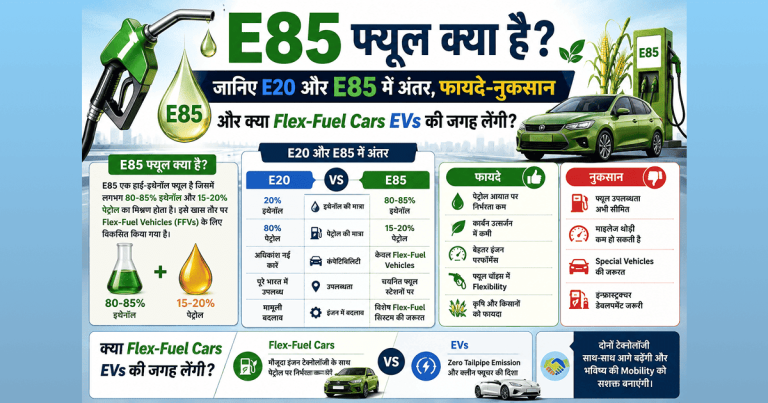 E85 फ्यूल क्या है? जानिए E20 और E85 में अंतर, फायदे-नुकसान और क्या Flex-Fuel Cars EVs की जगह लेंगी?