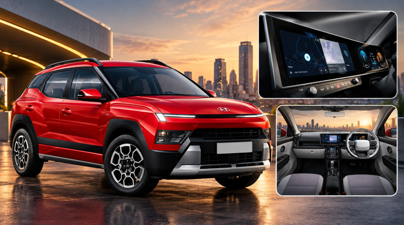 Hyundai Bayon SUV का एक्सटीरियर और इंटीरियर इंफोटेनमेंट डिस्प्ले